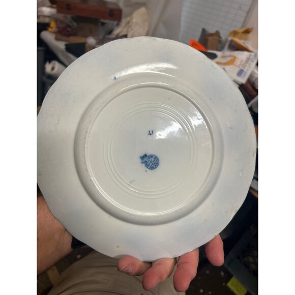 Floral CEICE Upper Hanley England Semi-Porcelain Flow Blue 10" Dinner Plate. L7 - Picture 4 of 5